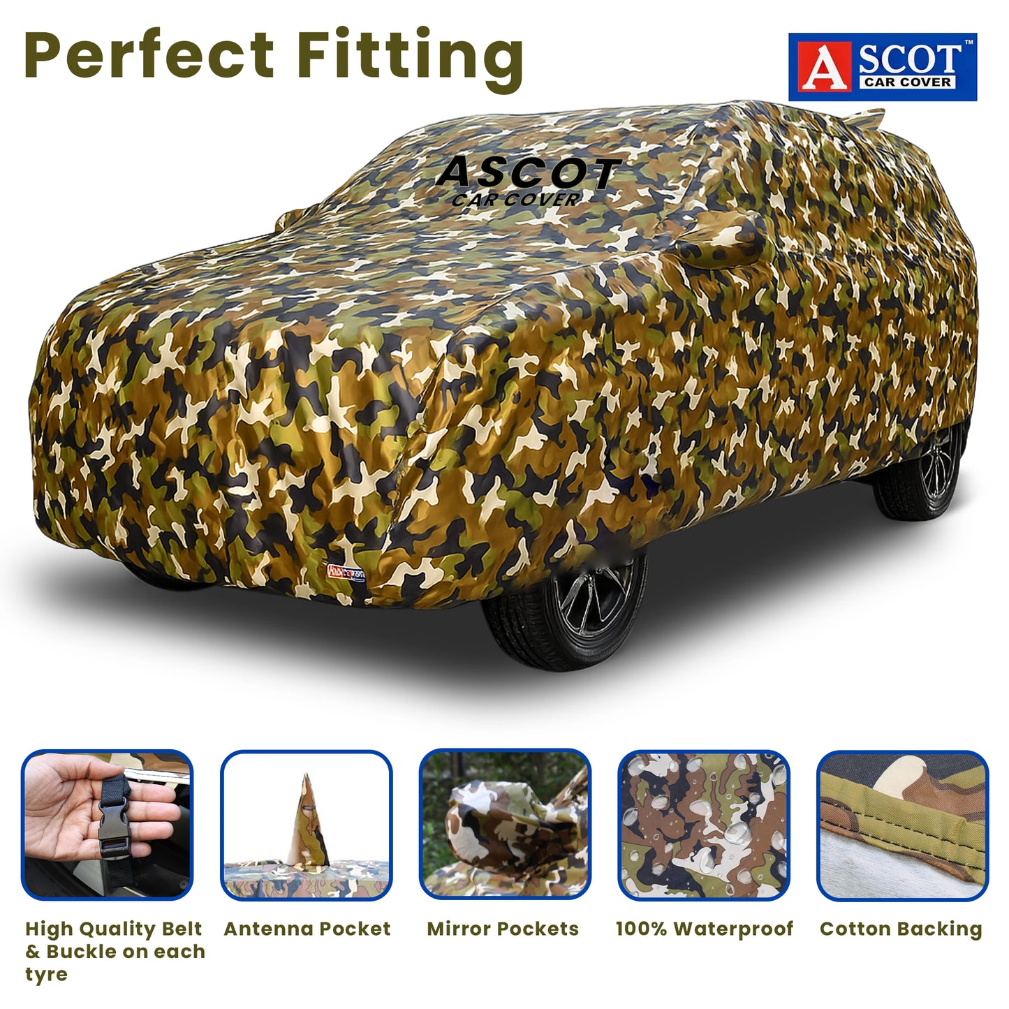 Ascot Car Body Covers for Honda | Tomy Jungle | Waterproof, Custom-Fit with Mirror Pockets | 3-Layer Protection | Heat & UV Resistant for Indoor & Outdoor Use