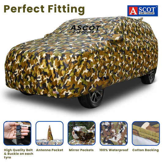 Ascot Car Body Covers for Tata | Tomy Jungle | Waterproof, Custom-Fit with Mirror Pockets | 3-Layer Protection | Heat & UV Resistant for Indoor & Outdoor Use