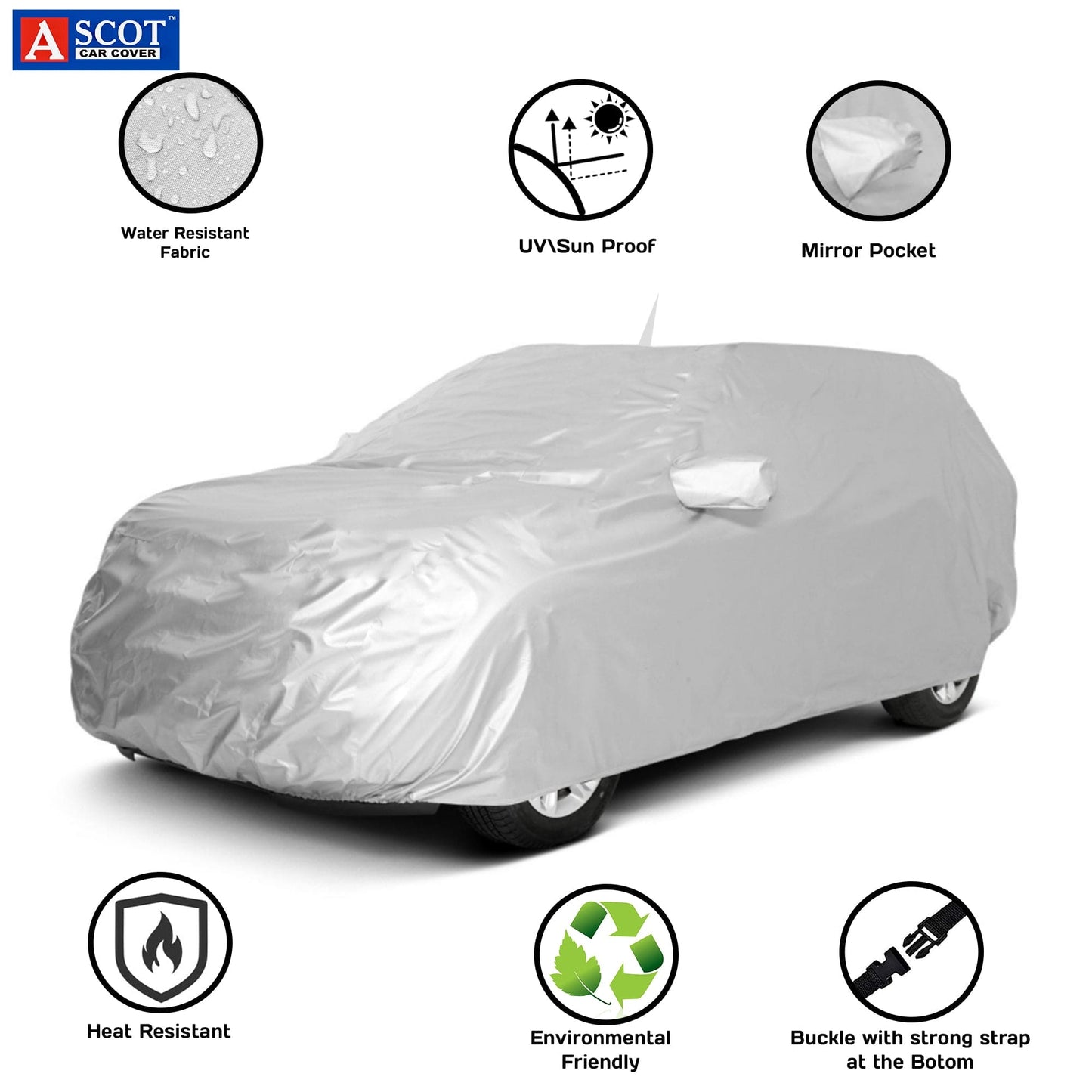 Ascot Tata Punch Car Body Cover with Mirror and Back Antenna Pockets Dust Proof, Trippel Stitched