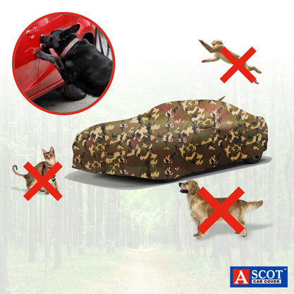 ASCOT, CAR COVER Premium | Lifetime Jungle | Car Cover for Maruti Suzuki DZIRE Water-repellent & Heat-Resistant | UV Shield, Dustproof, Stormproof | Mirror Pockets, Belt & Buckle Lock
