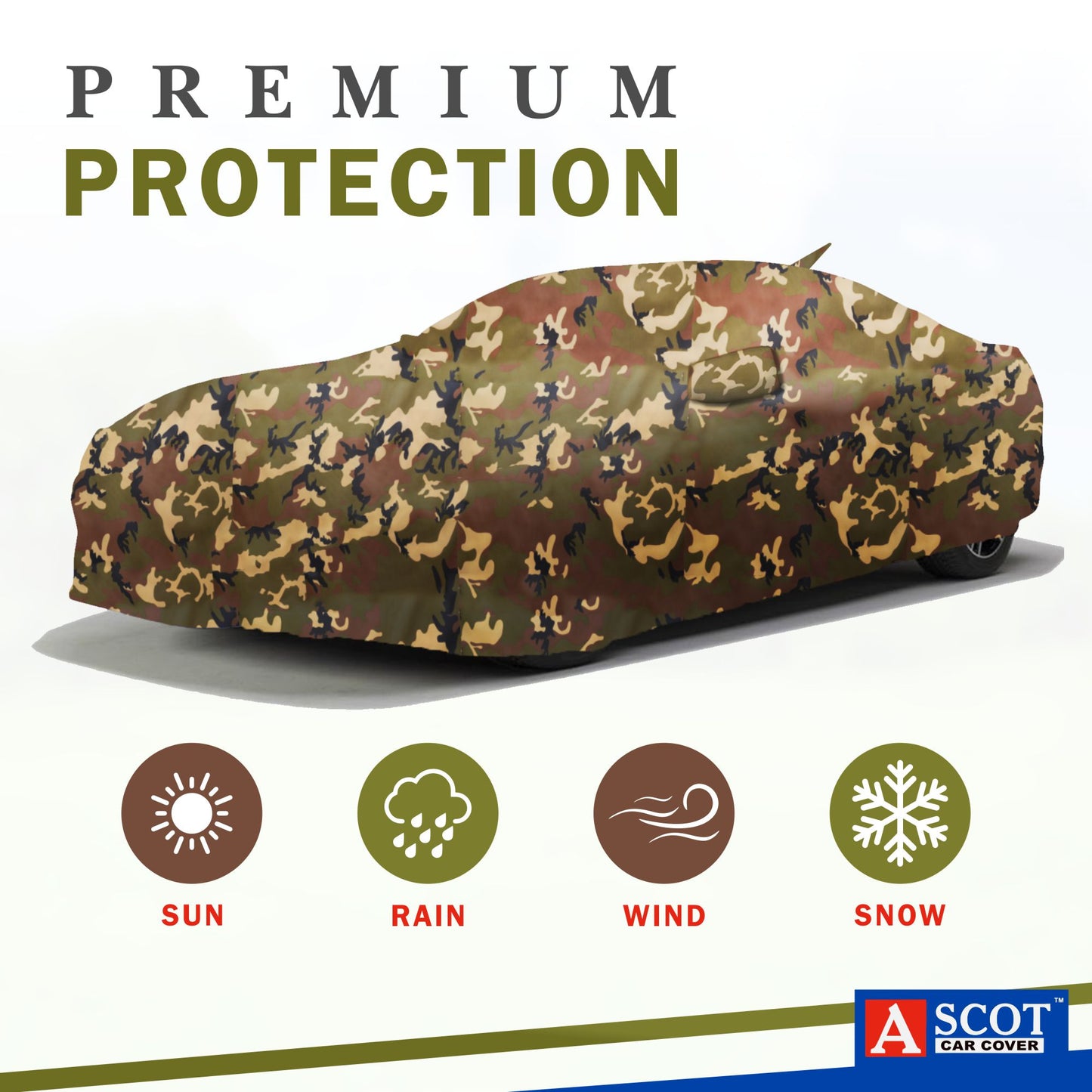 ASCOT, CAR COVER Premium | Lifetime Jungle | Car Cover for Maruti Suzuki DZIRE Water-repellent & Heat-Resistant | UV Shield, Dustproof, Stormproof | Mirror Pockets, Belt & Buckle Lock