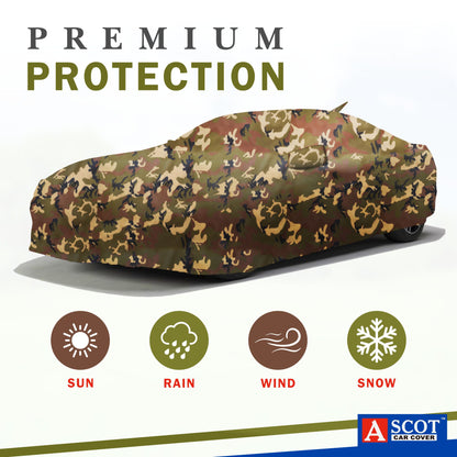 ASCOT, CAR COVER Premium | Lifetime Jungle | Car Cover for Maruti Suzuki DZIRE Water-repellent & Heat-Resistant | UV Shield, Dustproof, Stormproof | Mirror Pockets, Belt & Buckle Lock
