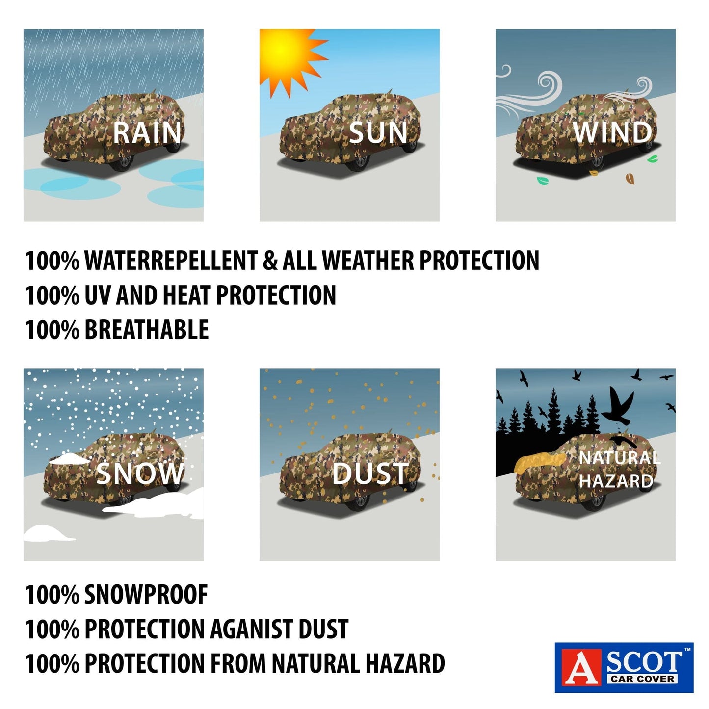 ASCOT, CAR COVER Premium | Lifetime Jungle | Car Cover for Maruti Suzuki Brezza Water-repellent & Heat-Resistant | UV Shield, Dustproof, Stormproof | Mirror Pockets, Belt & Buckle Lock