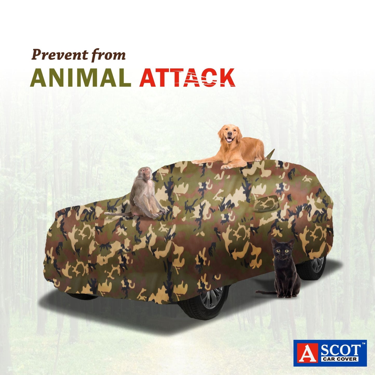 ASCOT, CAR COVER Premium | Lifetime Jungle | Car Cover for Maruti Suzuki Brezza Water-repellent & Heat-Resistant | UV Shield, Dustproof, Stormproof | Mirror Pockets, Belt & Buckle Lock