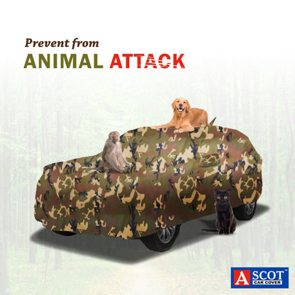 ASCOT, CAR COVER Premium | Lifetime Jungle | Car Cover for Maruti Suzuki Brezza Water-repellent & Heat-Resistant | UV Shield, Dustproof, Stormproof | Mirror Pockets, Belt & Buckle Lock