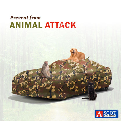 ASCOT, CAR COVER Premium | Lifetime Jungle | Car Cover for Maruti Suzuki DZIRE Water-repellent & Heat-Resistant | UV Shield, Dustproof, Stormproof | Mirror Pockets, Belt & Buckle Lock