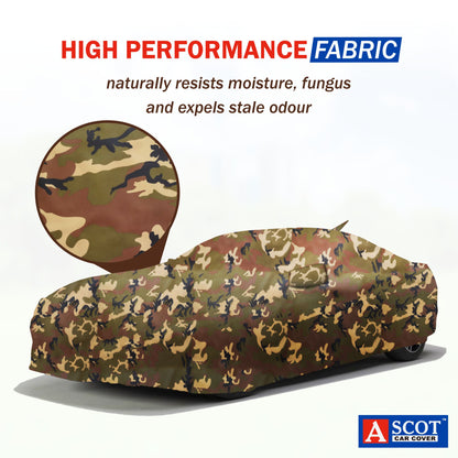 ASCOT, CAR COVER Premium | Lifetime Jungle | Car Cover for Maruti Suzuki DZIRE Water-repellent & Heat-Resistant | UV Shield, Dustproof, Stormproof | Mirror Pockets, Belt & Buckle Lock