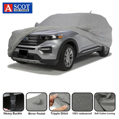 ASCOT, CAR COVER Premium 3-Layer Waterproof & Heat-Resistant Car Cover for Maruti Suzuki Nexa Invicto | UV Shield, Dustproof, Stormproof, Cotton Lining | Mirror Pockets, Belt & Buckle Lock