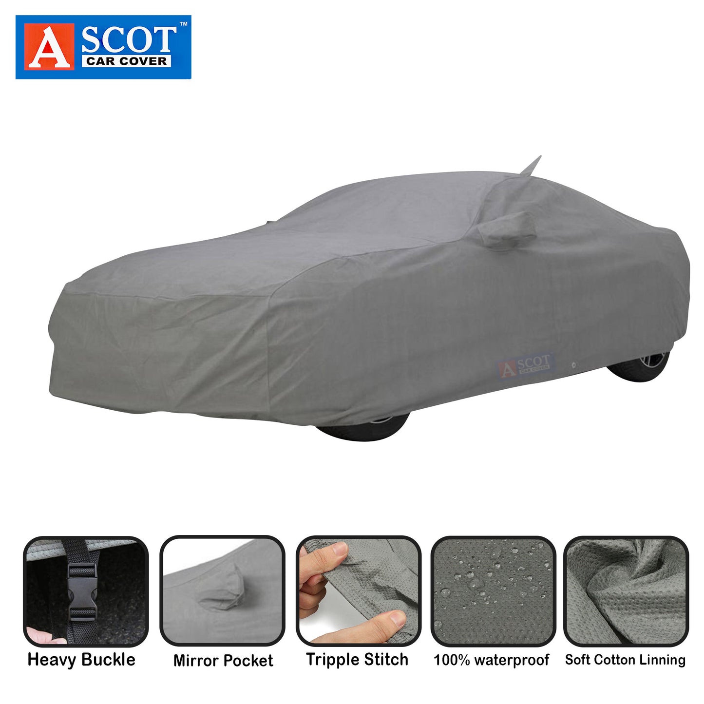 ASCOT, CAR COVER Premium 3-Layer Waterproof & Heat-Resistant Car Cover for Maruti Suzuki Nexa CIAZ | UV Shield, Dustproof, Stormproof, Cotton Lining | Mirror Pockets, Belt & Buckle Lock