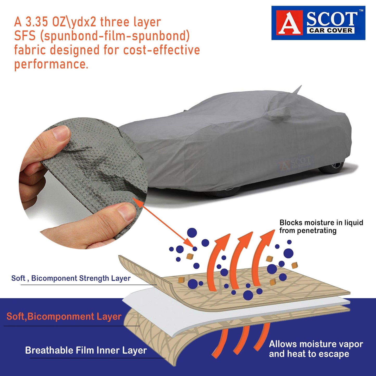 Ascot Toyota Camary Car Cover 2017-2025 Model Waterproof 3 Layers Custom-Fit All Weather Heat Resistant UV Proof