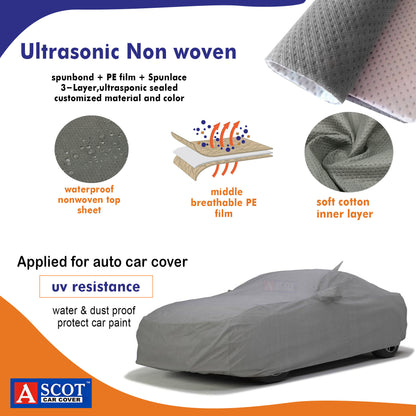 ASCOT, CAR COVER Premium 3-Layer Waterproof & Heat-Resistant Car Cover for Maruti Suzuki DZIRE | UV Shield, Dustproof, Stormproof, Cotton Lining | Mirror Pockets, Belt & Buckle Lock