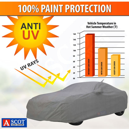 ASCOT, CAR COVER Premium 3-Layer Waterproof & Heat-Resistant Car Cover for Maruti Suzuki DZIRE | UV Shield, Dustproof, Stormproof, Cotton Lining | Mirror Pockets, Belt & Buckle Lock