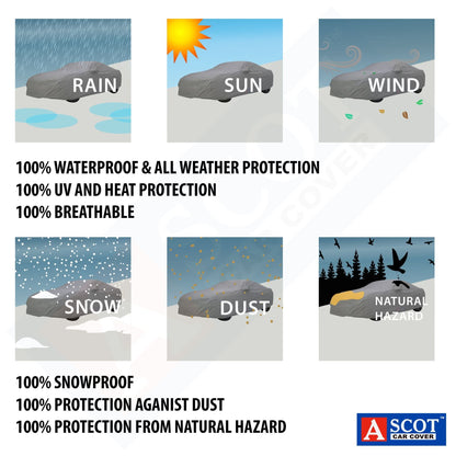ASCOT, CAR COVER Premium 3-Layer Waterproof & Heat-Resistant Car Cover for Maruti Suzuki Nexa Invicto | UV Shield, Dustproof, Stormproof, Cotton Lining | Mirror Pockets, Belt & Buckle Lock