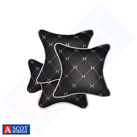 Ascot Breathable Cushion & Neck Rest Pillow for Home & Car Black & Silver 2 Combo Set of 4 Pieces (2+2) Comfortable & Soft for Travel