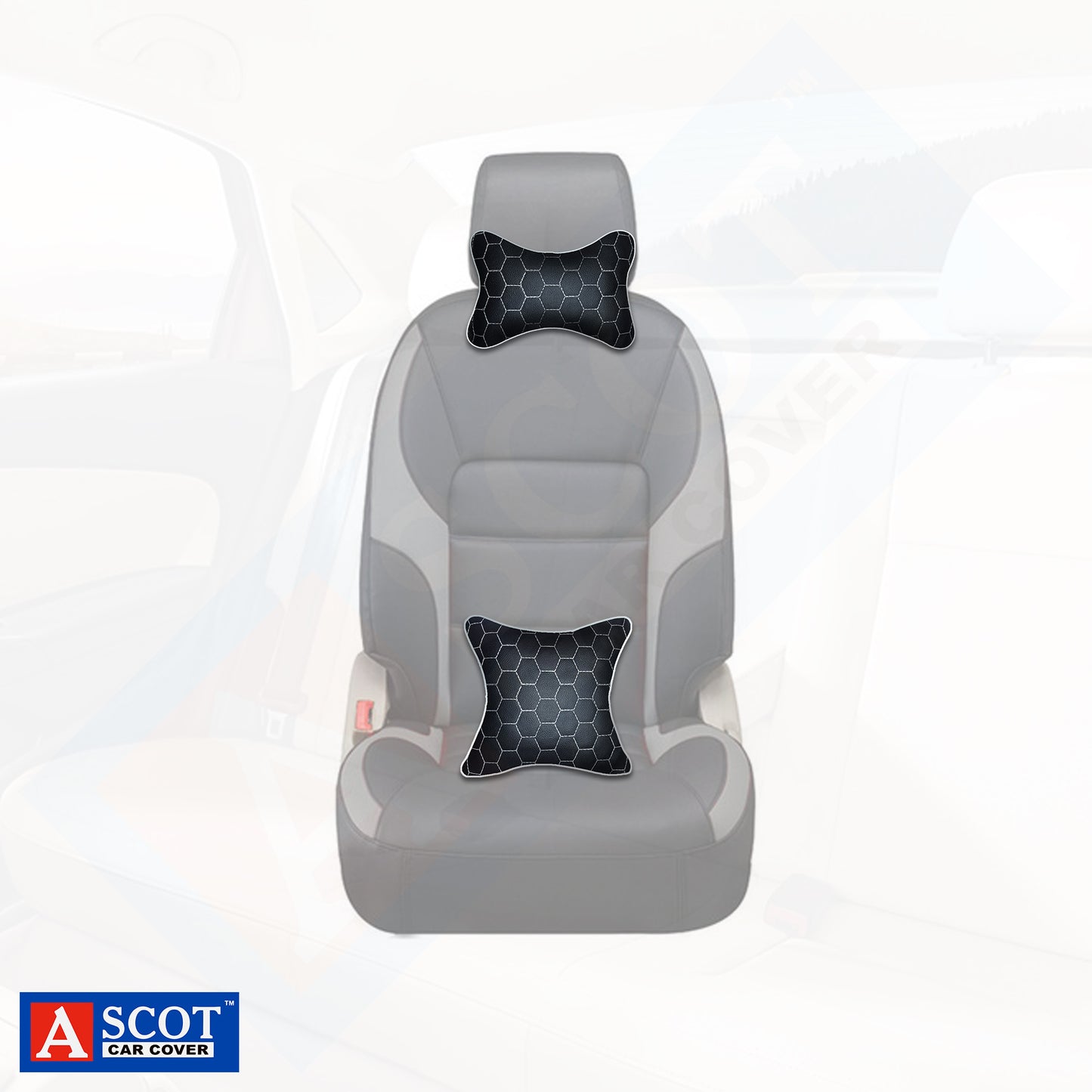 Ascot Breathable Cushion & Neck Rest Pillow for Home & Car Black & Silver Combo Set of 4 Pieces (2+2) Comfortable & Soft for Travel