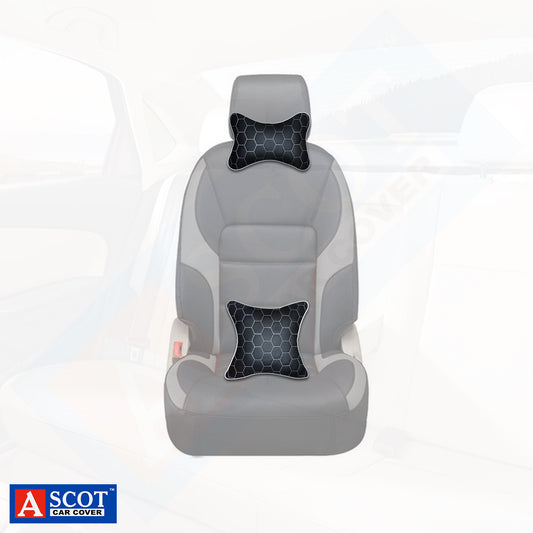 Ascot Breathable Cushion & Neck Rest Pillow for Home & Car Black & Silver Combo Set of 4 Pieces (2+2) Comfortable & Soft for Travel