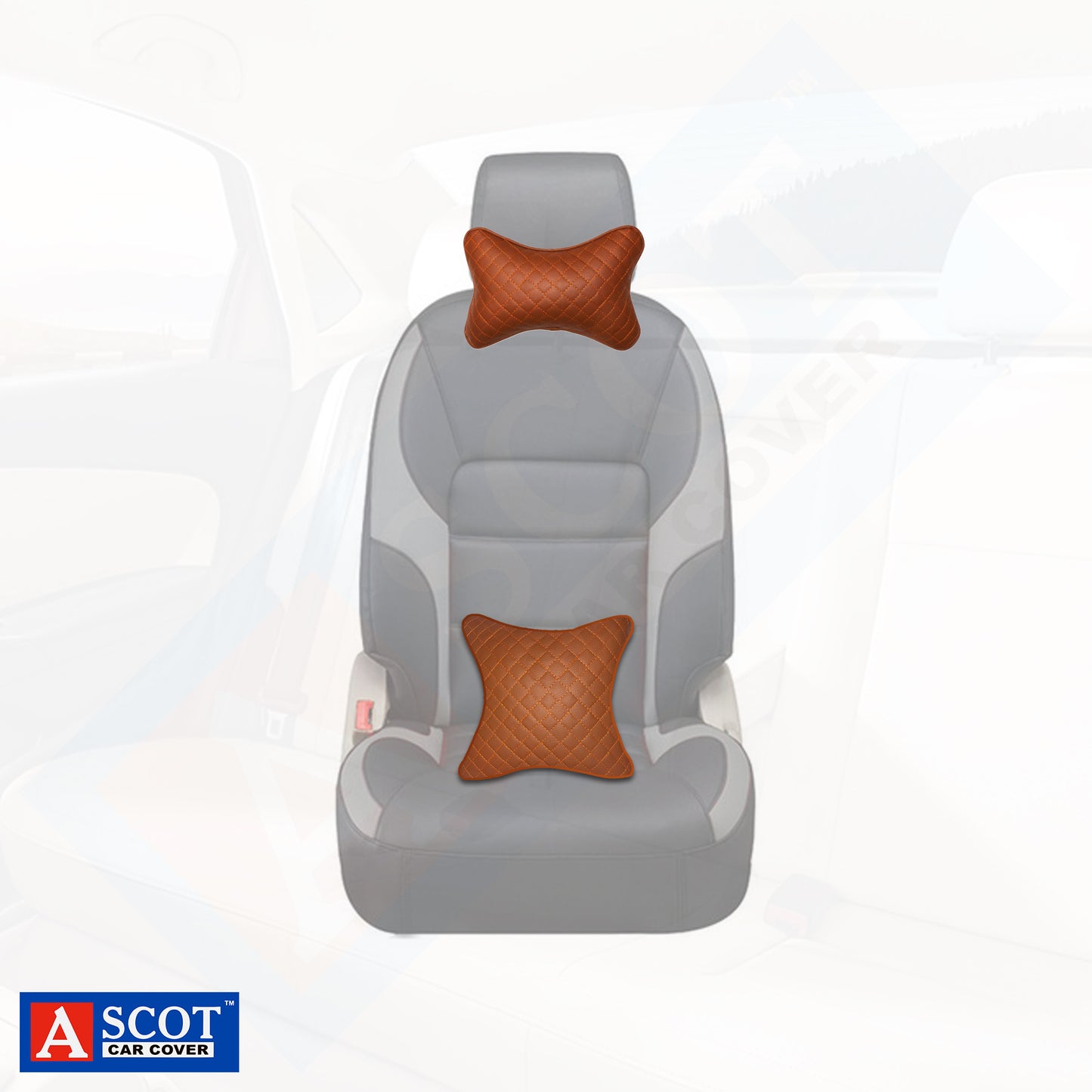Ascot Breathable Cushion & Neck Rest Pillow for Home & Car Brown & Orange Square Combo Set of 4 Pieces (2+2) Comfortable & Soft for Travel