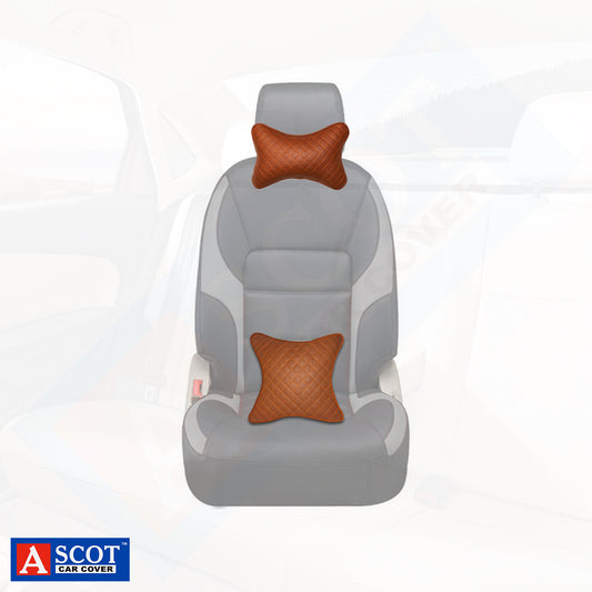 Ascot Breathable Cushion & Neck Rest Pillow for Home & Car Brown & Orange Square Combo Set of 4 Pieces (2+2) Comfortable & Soft for Travel